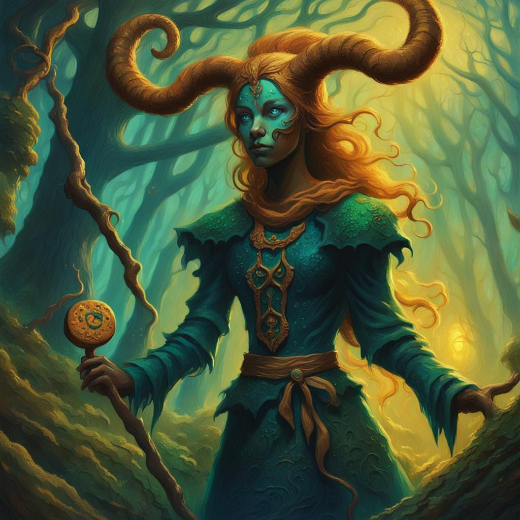 Gingerbread Tiefling Witch in Mystical Forest