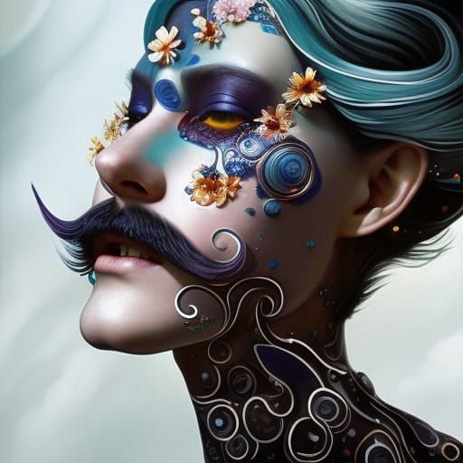 Moustache Inkblot Digital Oil Painting in 8K