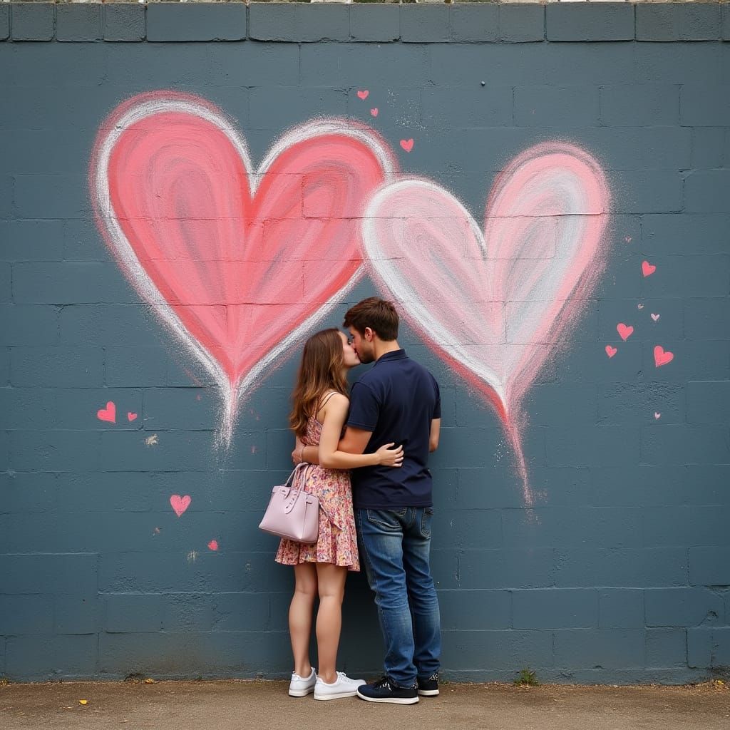 Sweet Chalk Heart Romance Unfolds on a Playground Wall