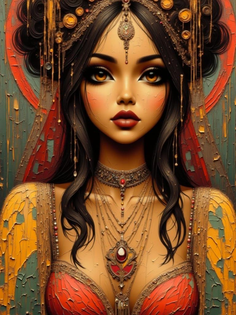 Glamorous Gypsy Portrait with Luminous Blood Moon