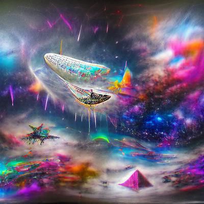 Cosmic Spaceship Voyage in Holographic Astral Illustration
