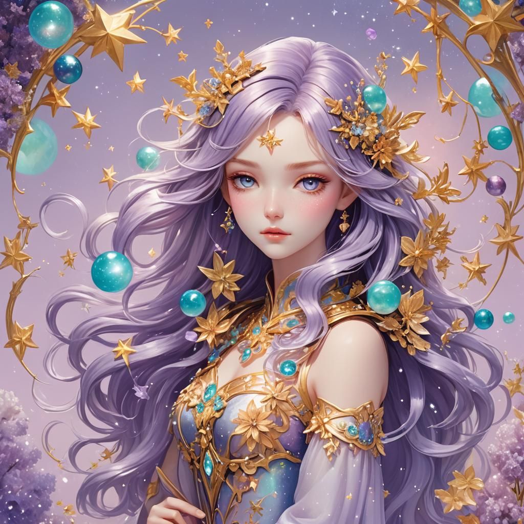 Ethereal Anime Girl in Celestial Colors