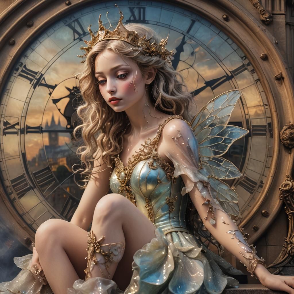 Fairy on London Clock Tower in Surrealist Style