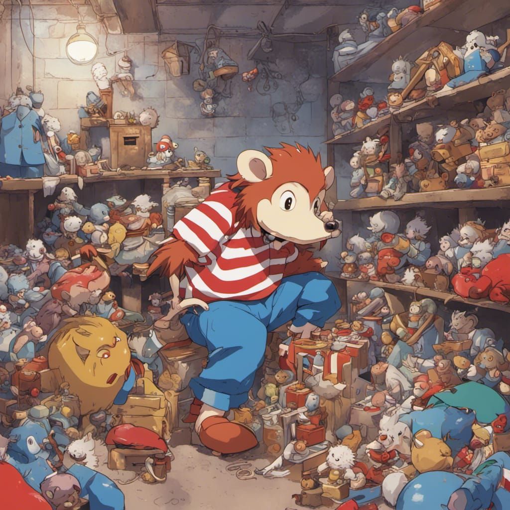 Grotesque Creature in Anime Style Surrounded by Toys