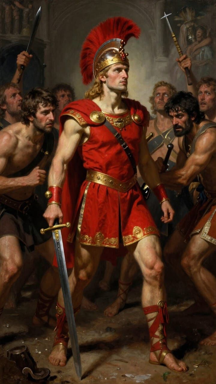 Victorious Gladiator Stands Over Foes in Victorian Realism S...