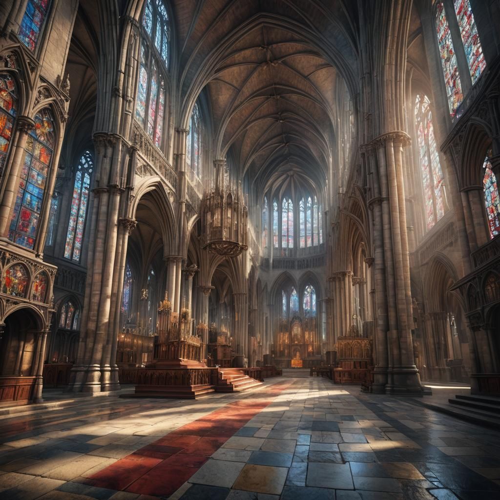 Ornate Catholic Cathedral in Medieval Town: Digital Matte Pa...