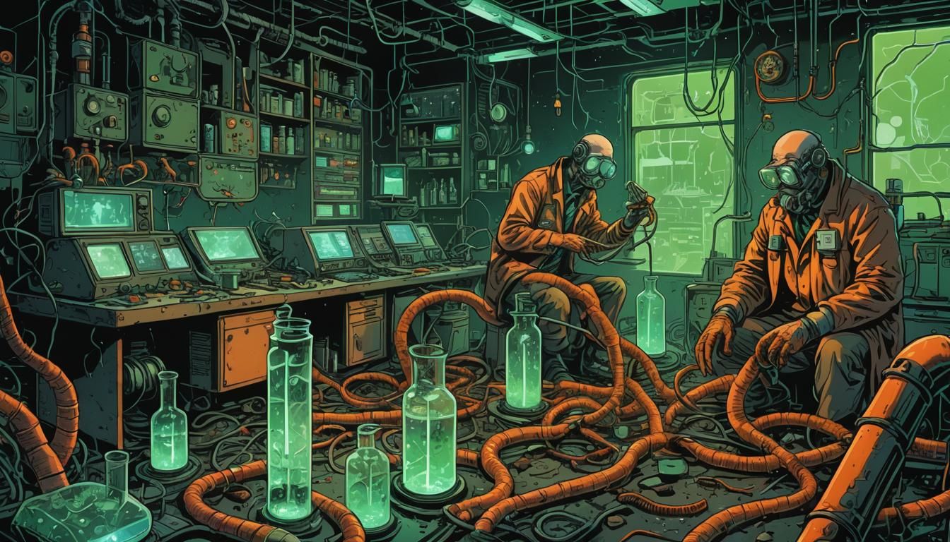 Eerie Lab Transformation in Comic Book Style