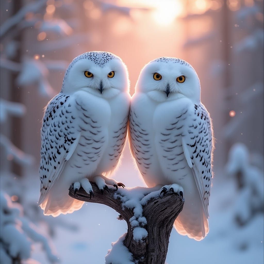 Snow Owls in Harmonious Winter Balance