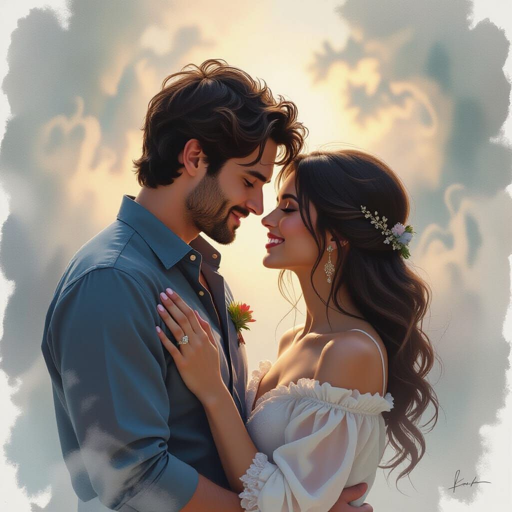 Man in Love: Charcoal Drawing with Ethereal Mist