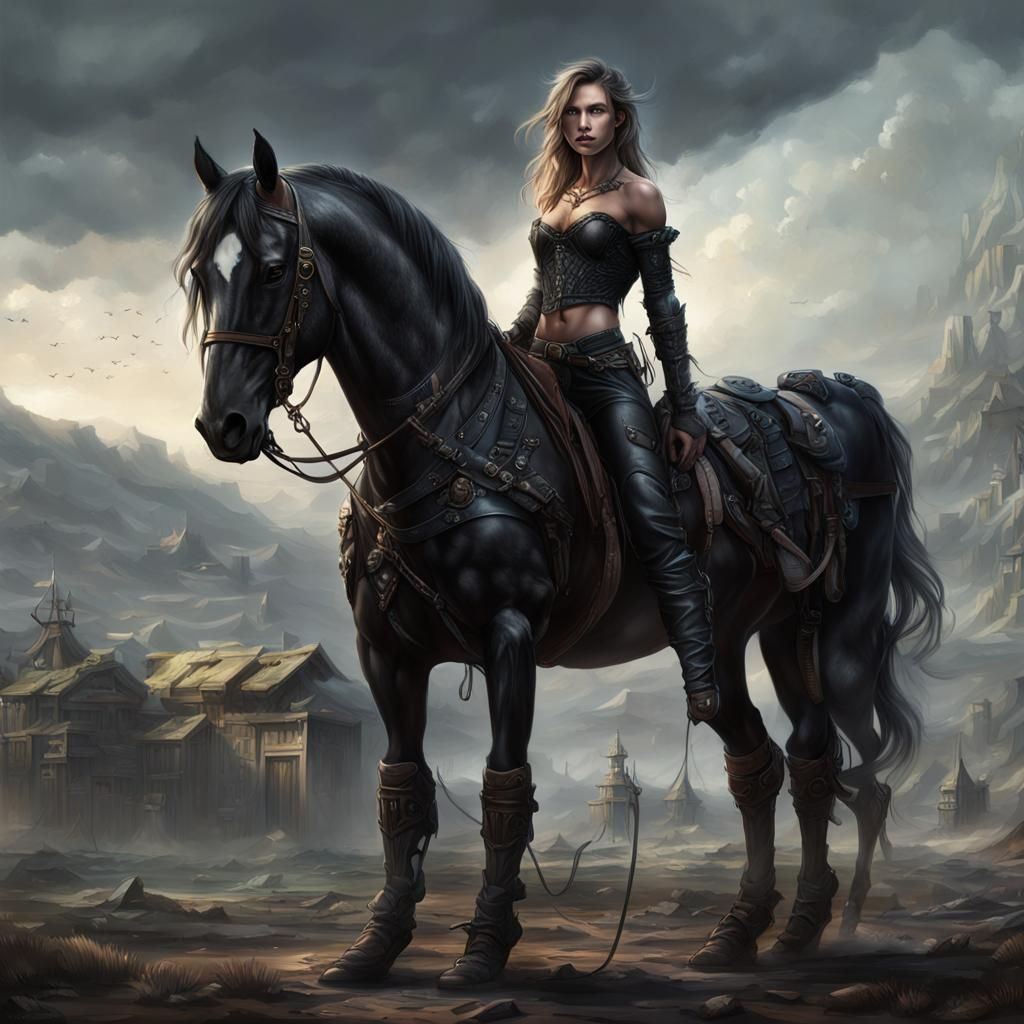 Equestrian Leather Girl in Dark Fantasy Art