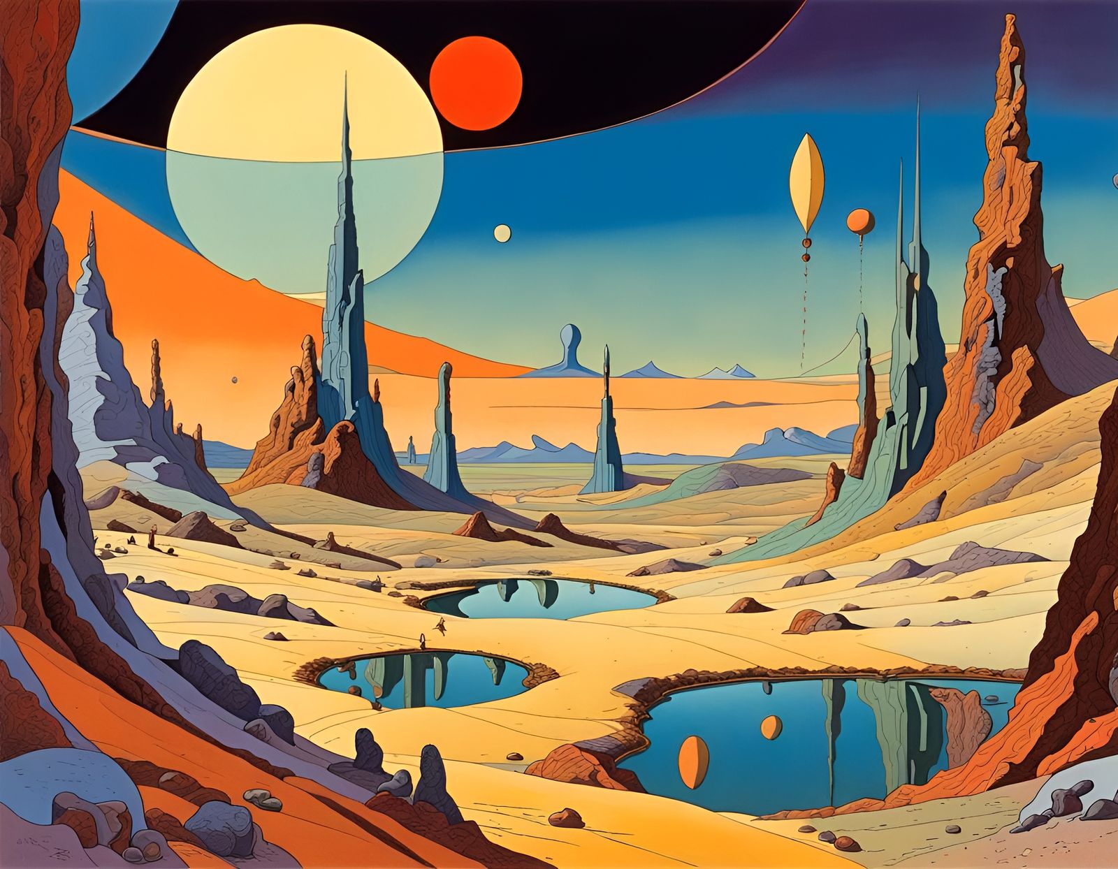 Surreal Alien Landscape in Pop Art Deco Style