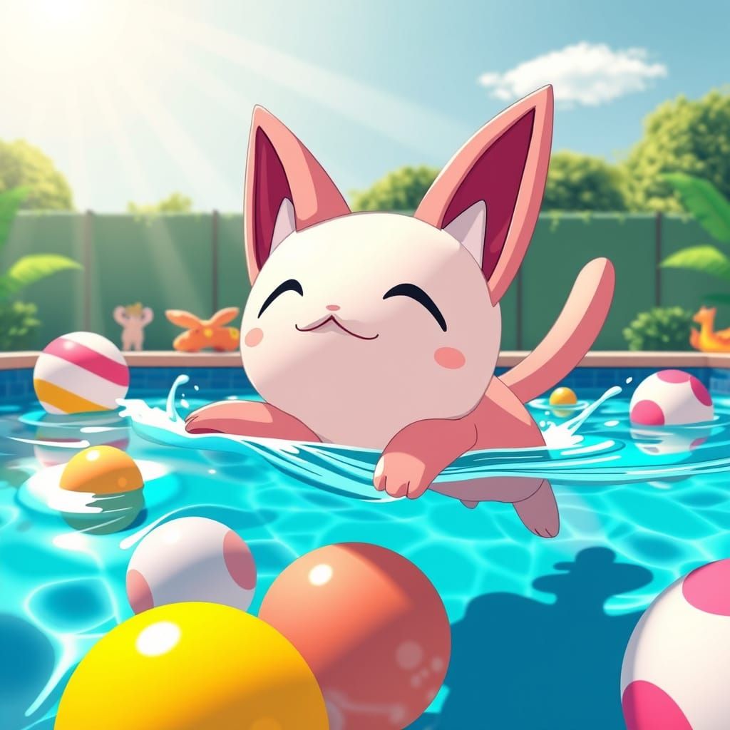 Meowth's Sunny Swim in Pokémon Pool