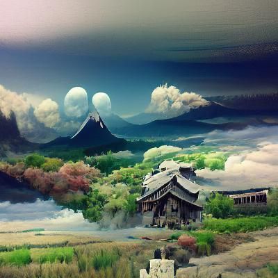 Studio Ghibli Style Japanese Landscape Painting