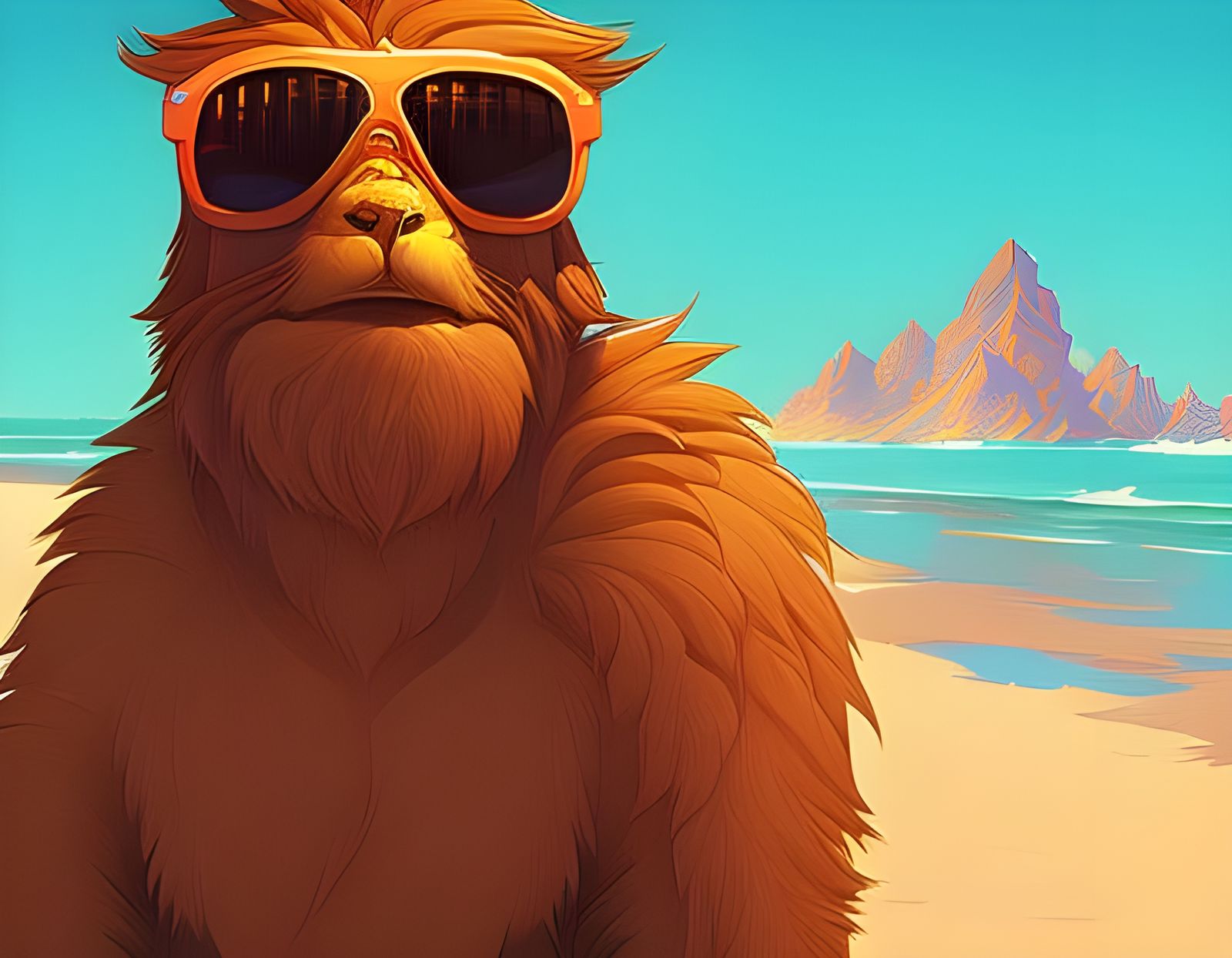 Fluffy Bigfoot on Sunny Beach Vacation