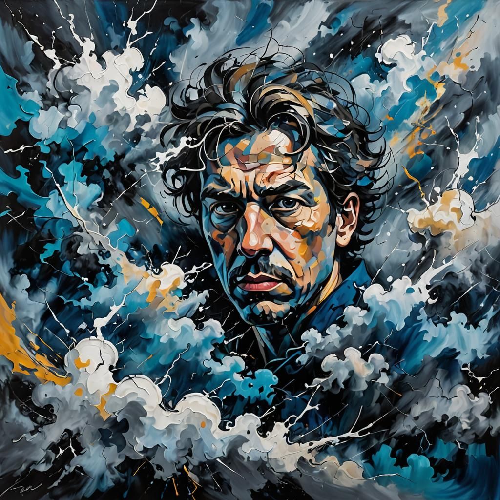 Abstract Expressionist Portrait in Moody Lighting