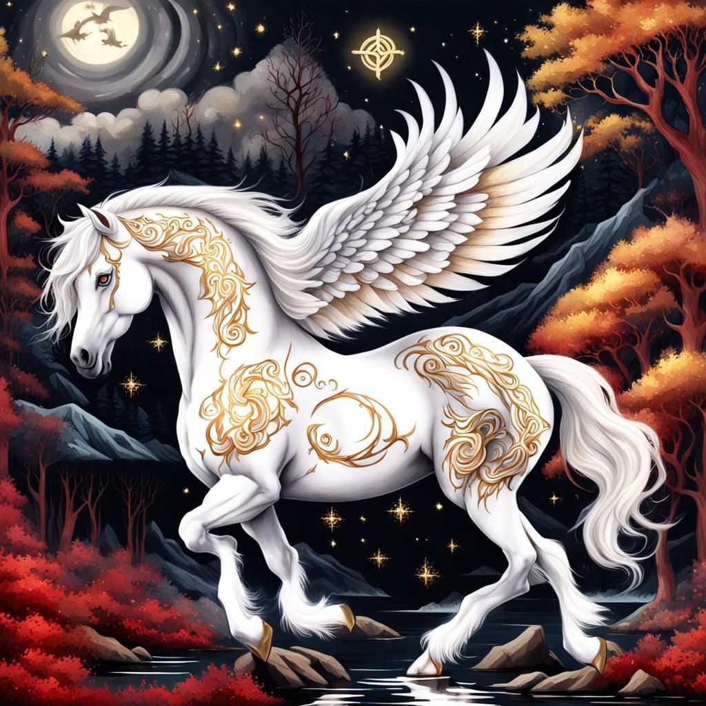 Celtic Pegasus in Gothic Watercolor Style
