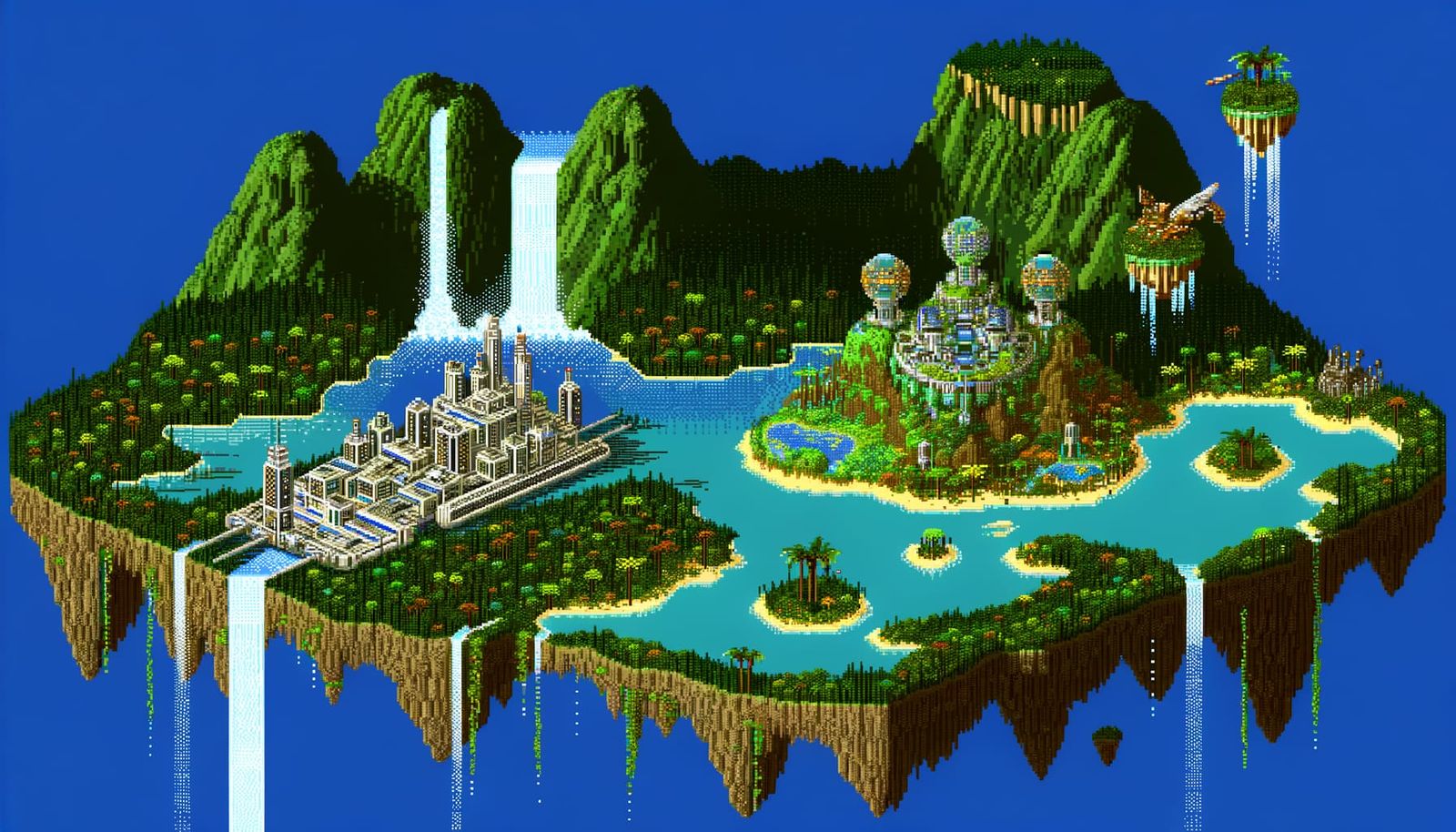 Floating Island Paradise in 8-bit Pixel Art Style