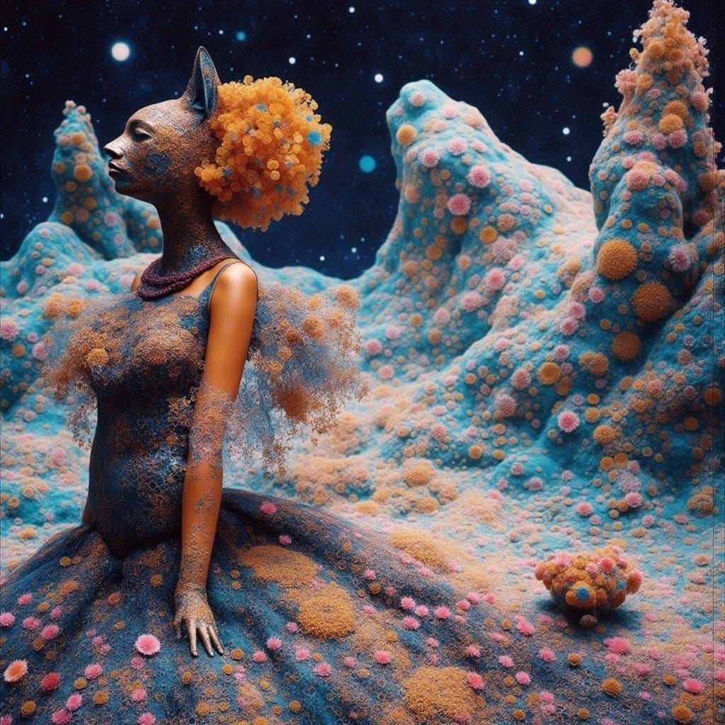 Black Cat in Couture Dress, Dreamlike 3D Render