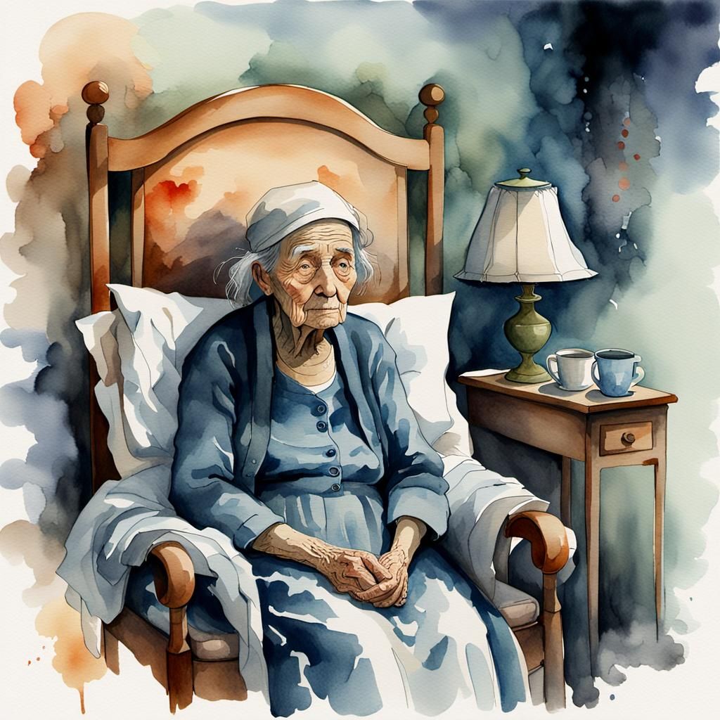 Misty Watercolor: Elderly Couple in Moody Setting