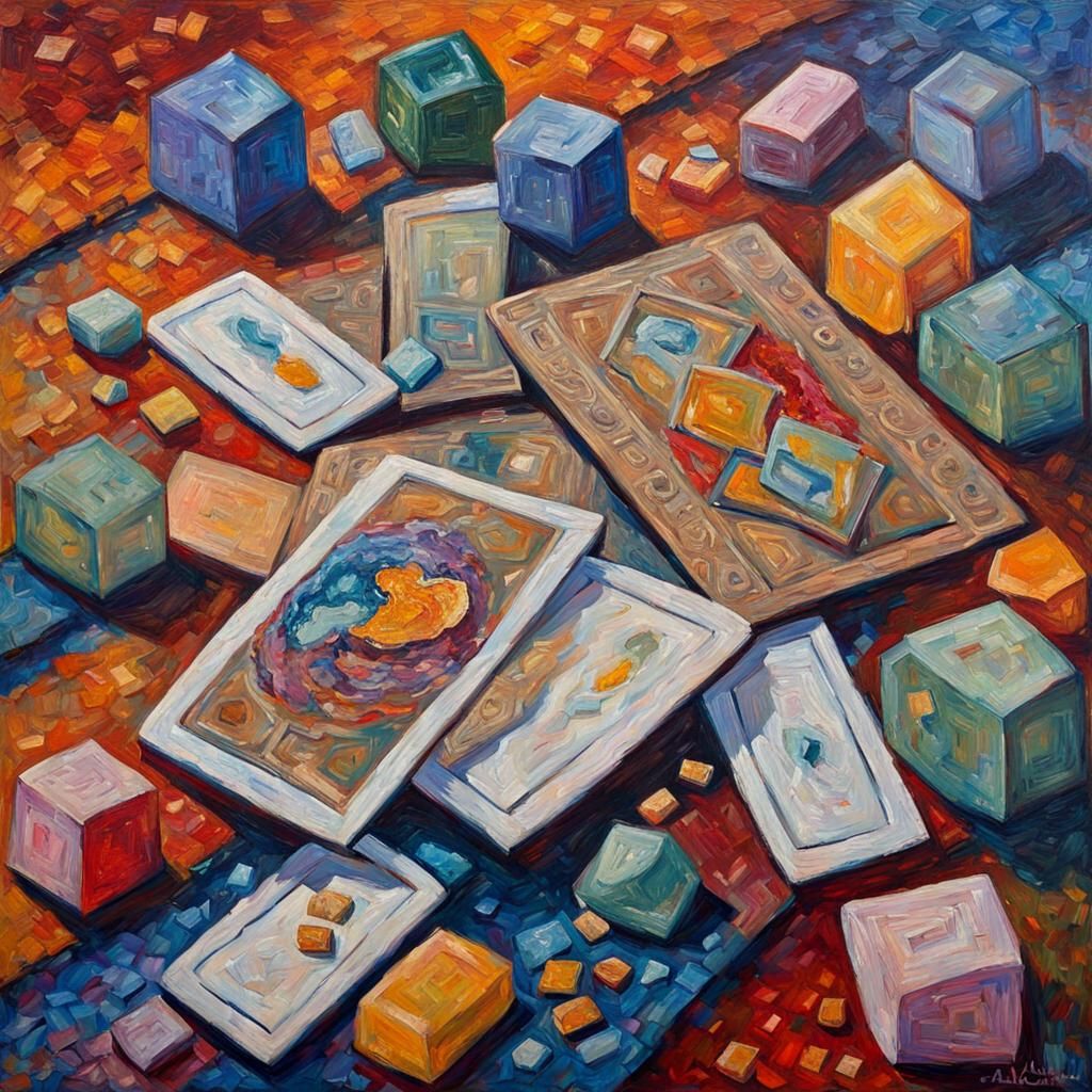 Colorful Neo-Impressionist Tarot Card Oil Painting