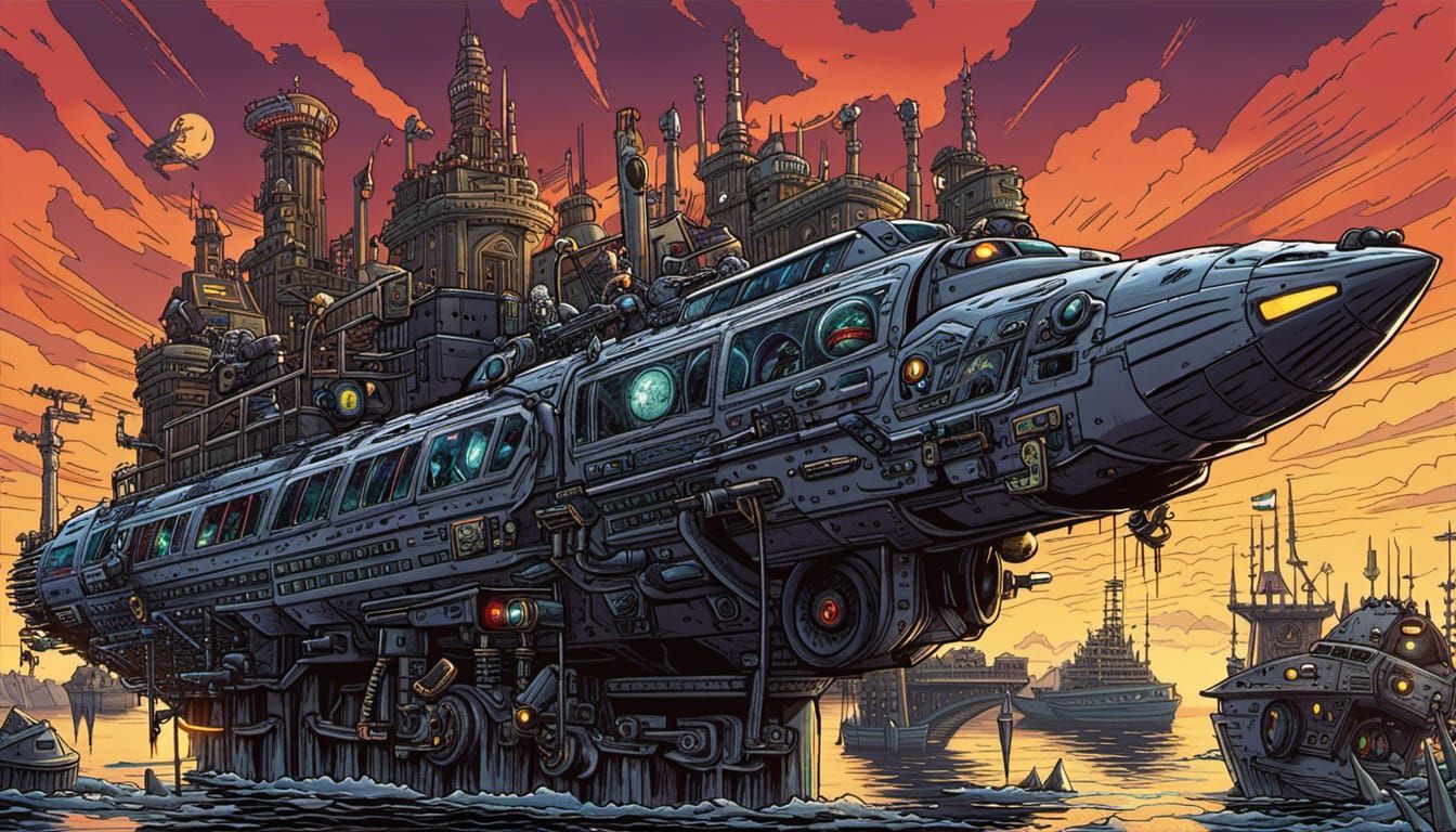 Cartoon Zombie Metalhead in Laser Shuttle