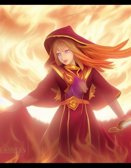 Flame Sorceress with Fire Staff: Digital Sketch