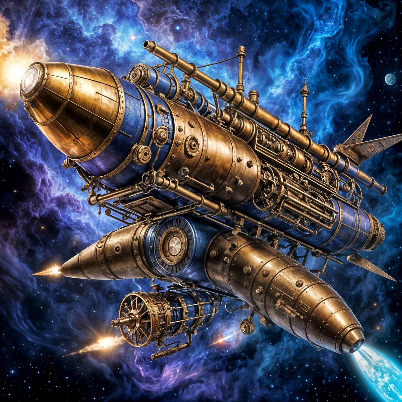 Steampunk Rocketship in Deep Space