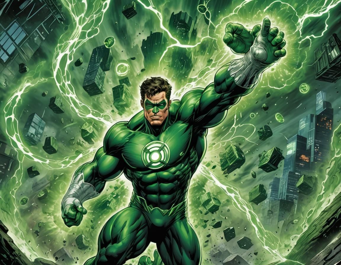 Green Lantern Restrains Hulk in Comic Book Art