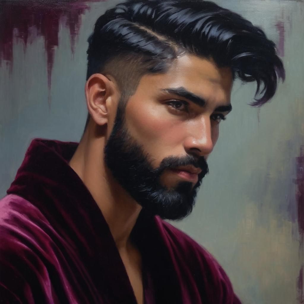 Youthful Figure in Velvet Robe, Impressionist Oil Painting