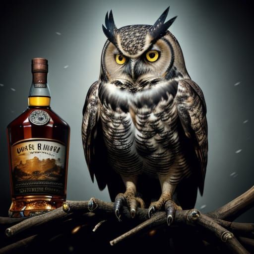 Great Horned Owl Screaming Amidst Whiskey Rain