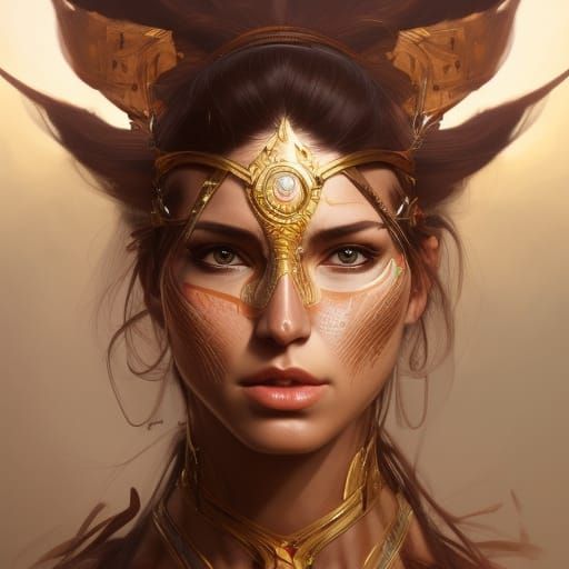 Fierce Amazonian Woman Warrior Portrait in Digital Art Style