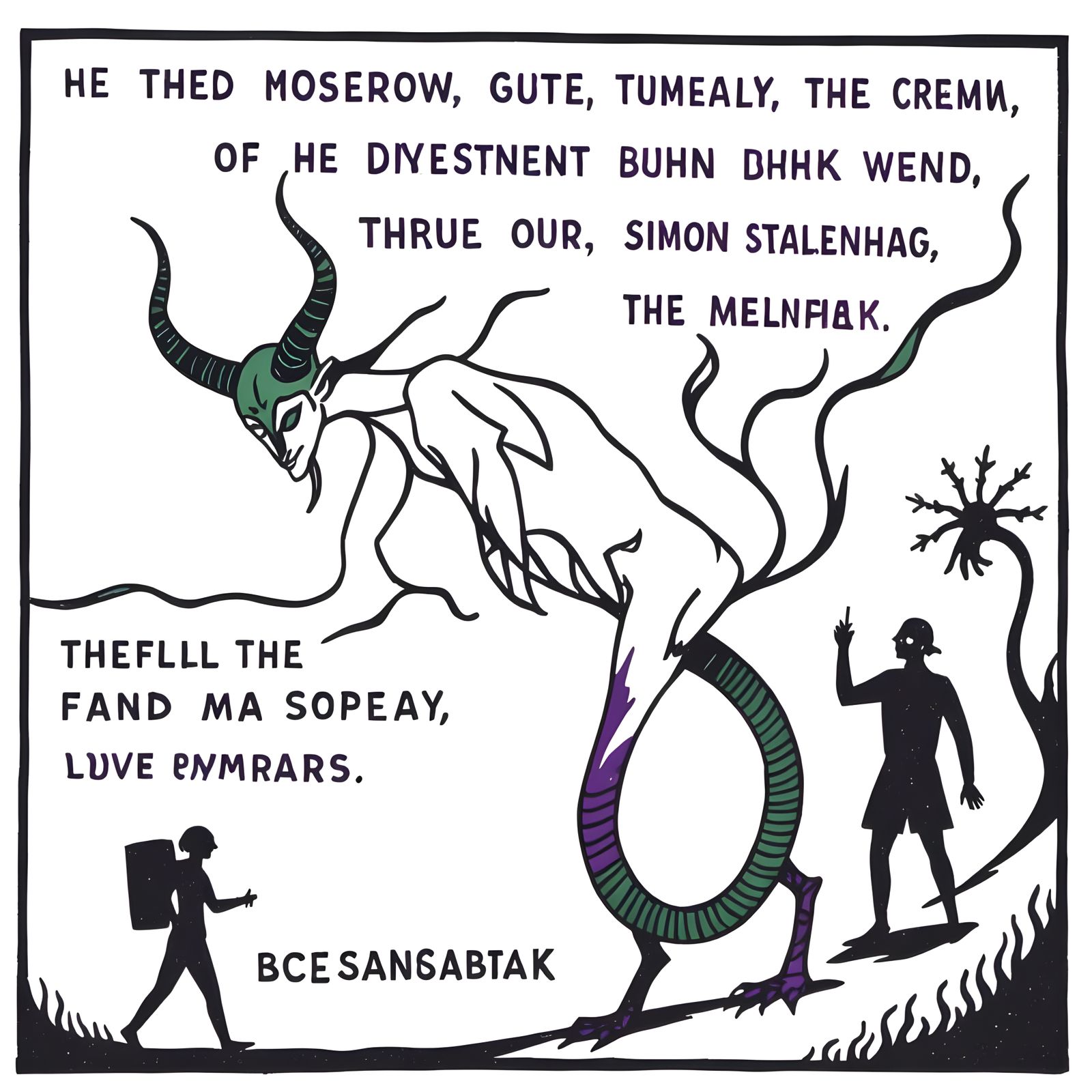 Menacing Serpent Creature with Horns and Tails