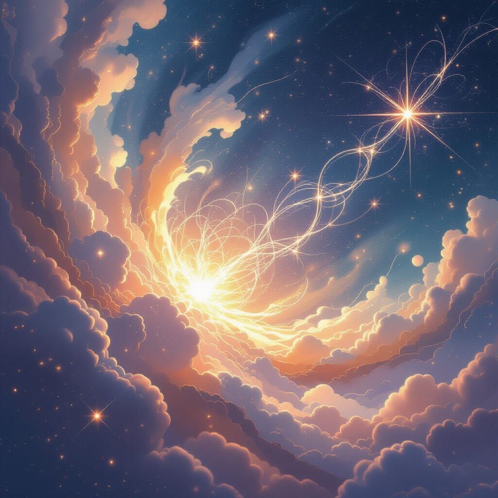 Celestial Stardust Particles in Dreamy Cosmic Landscape