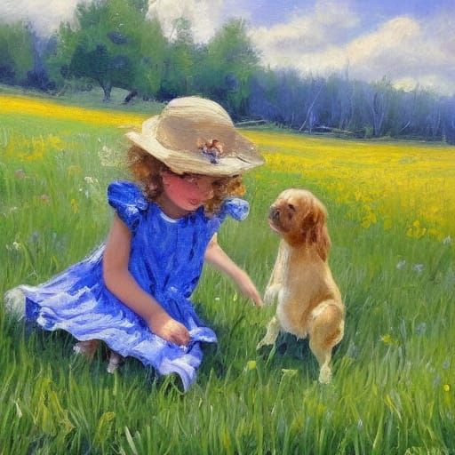 Girl and a puppy