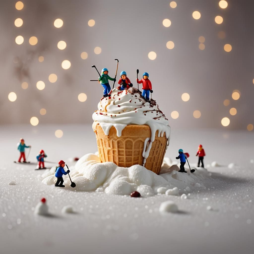 Tiny Skiers on Ice Cream Sundae