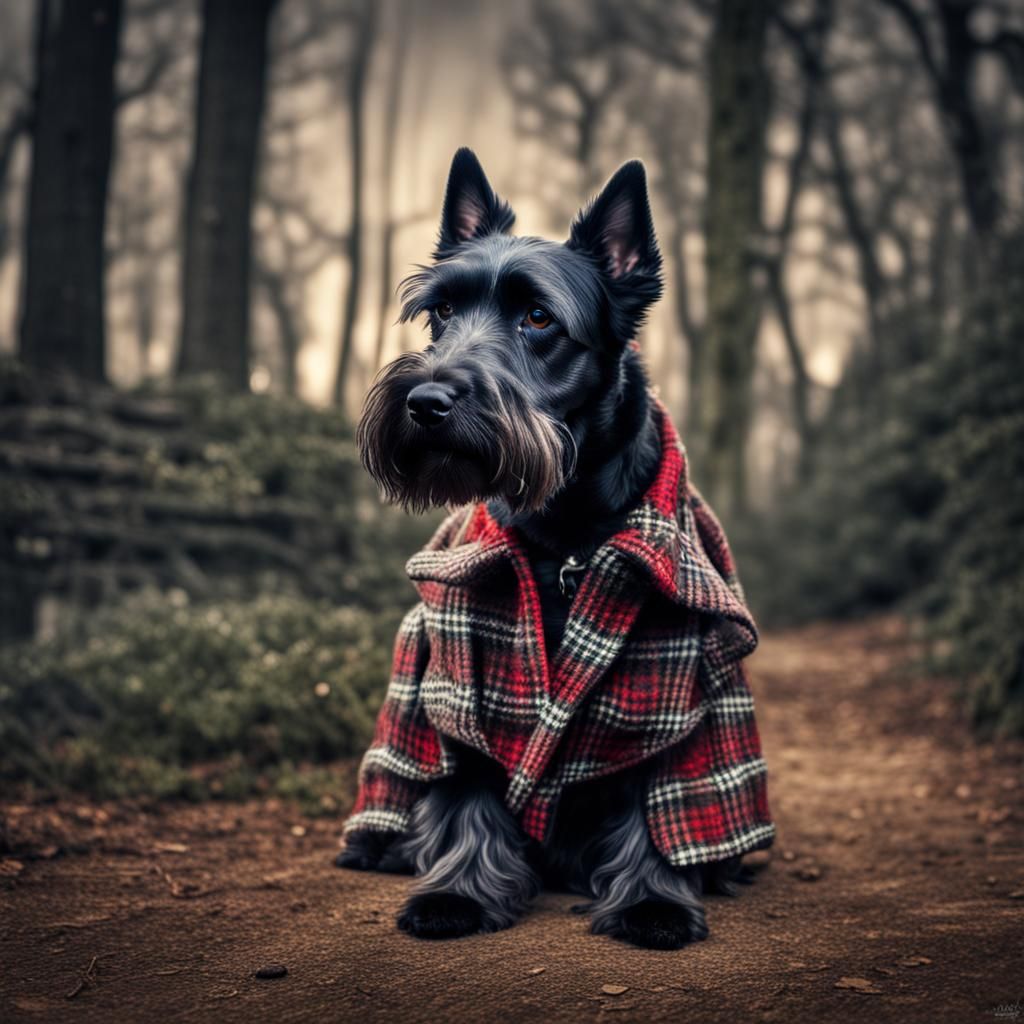 Scottie Dog in Plaid Coat: Hyperrealistic 64MP Portrait