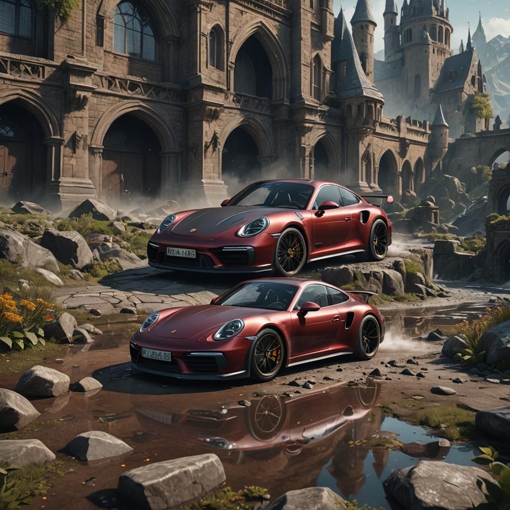 Detailed Matte Painting of a Porsche