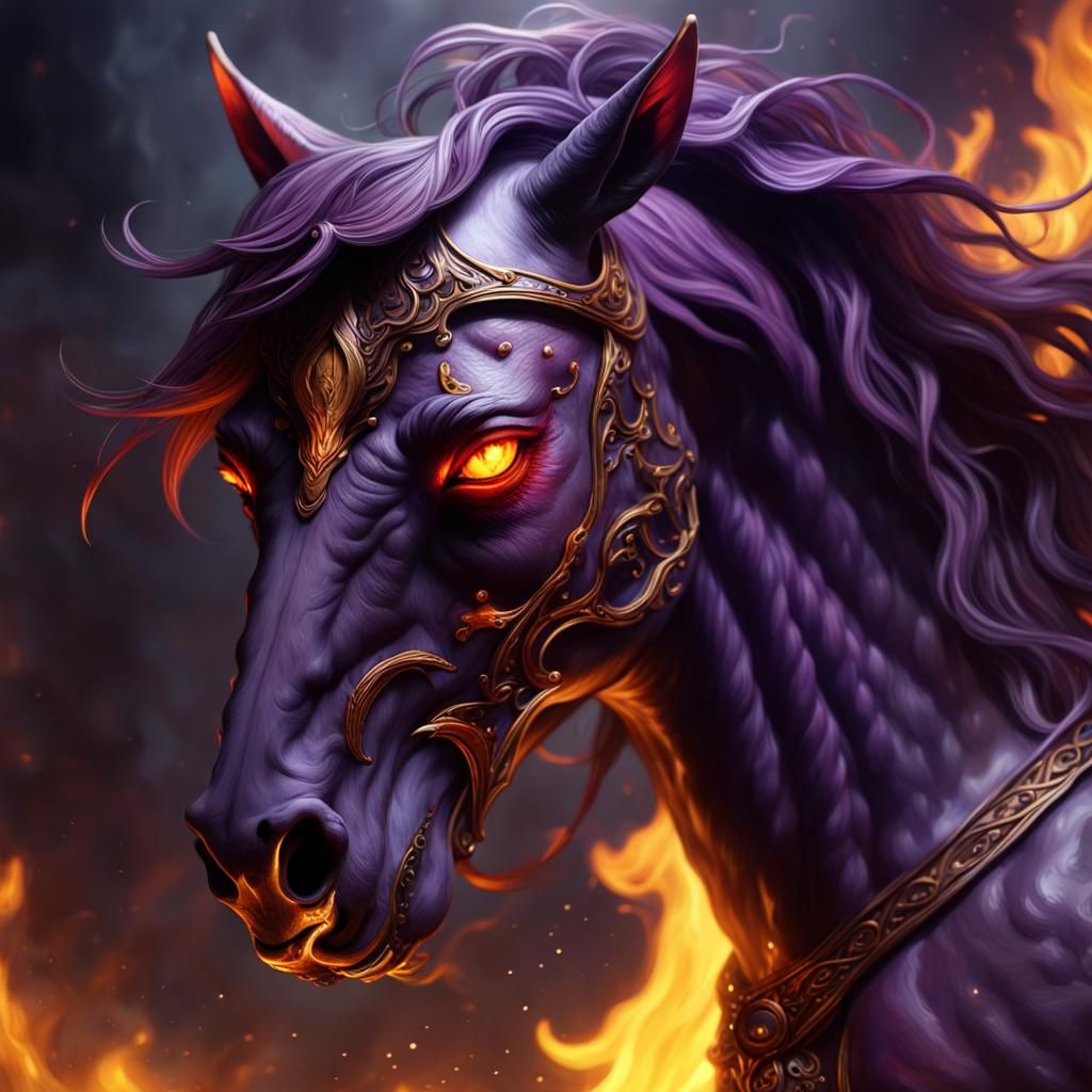 Nightmare Horse Breathing Flames in Dark Fantasy Art