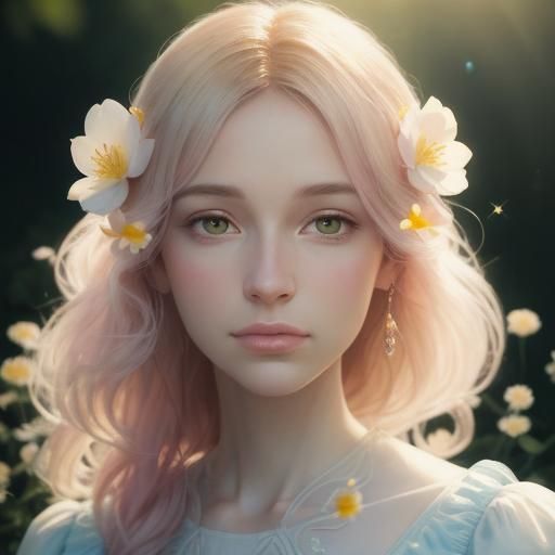 Dreamy Head Blowing Bubbles in Sunlit Garden