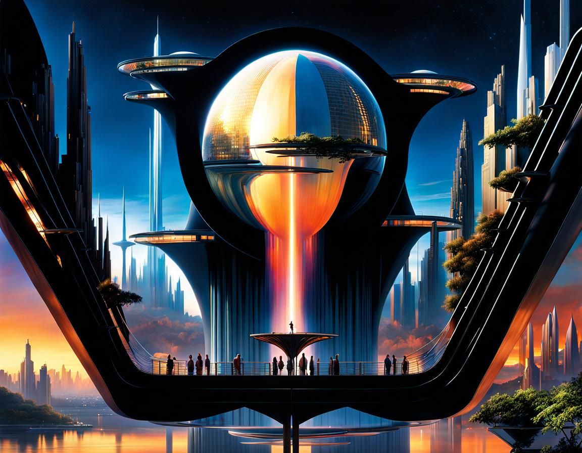 Utopian Cityscape in Style of John Berkey