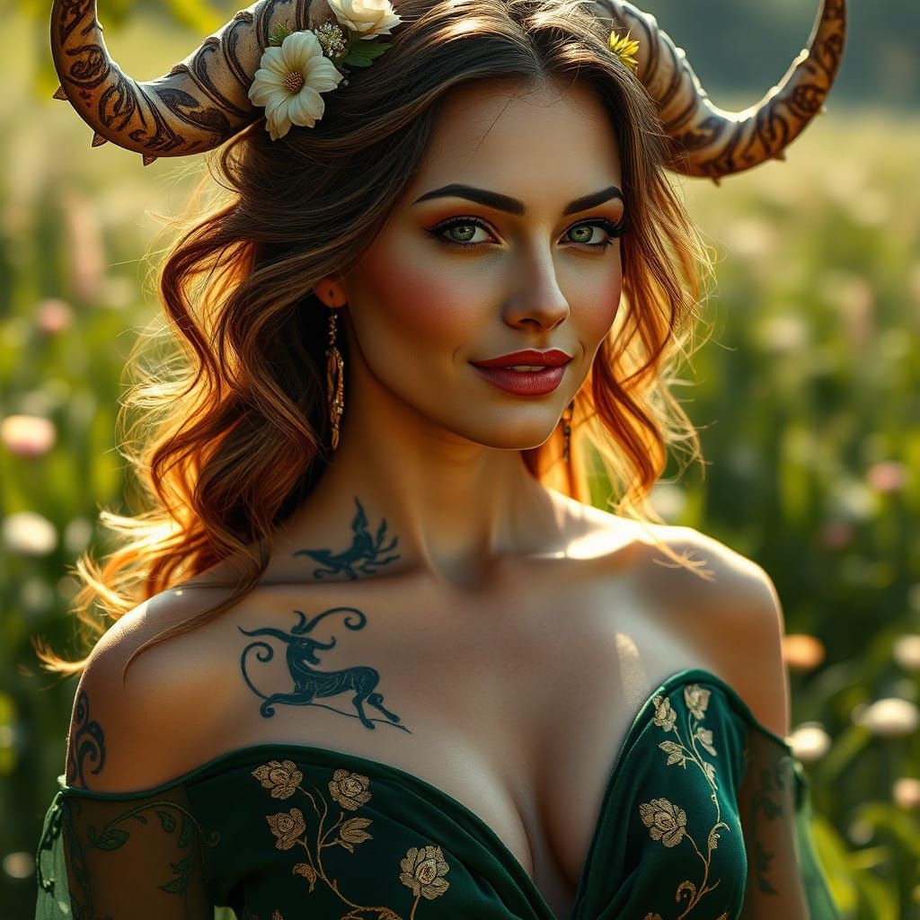 Sensual Taurus Woman in Emerald Velvet Gown