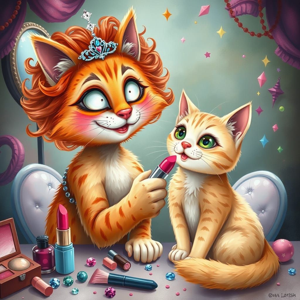 Freckled Ginger Cat Teaches Blonde Feline Friend Makeup Tric...