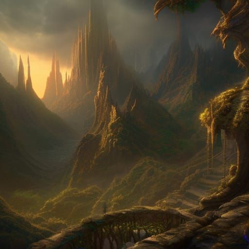 Fantastical Landscape in Deep Color, Detailed Matte Painting