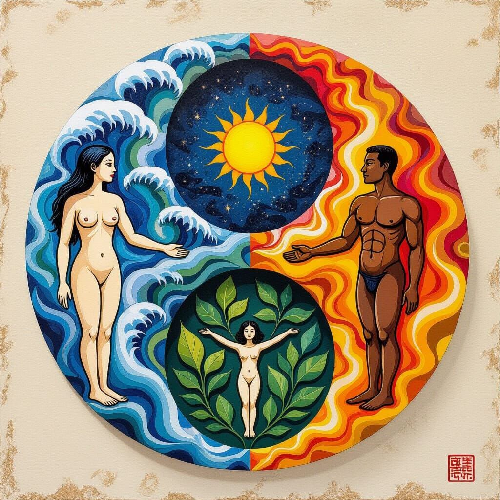 Yin and Yang Symbol in Gouache Style