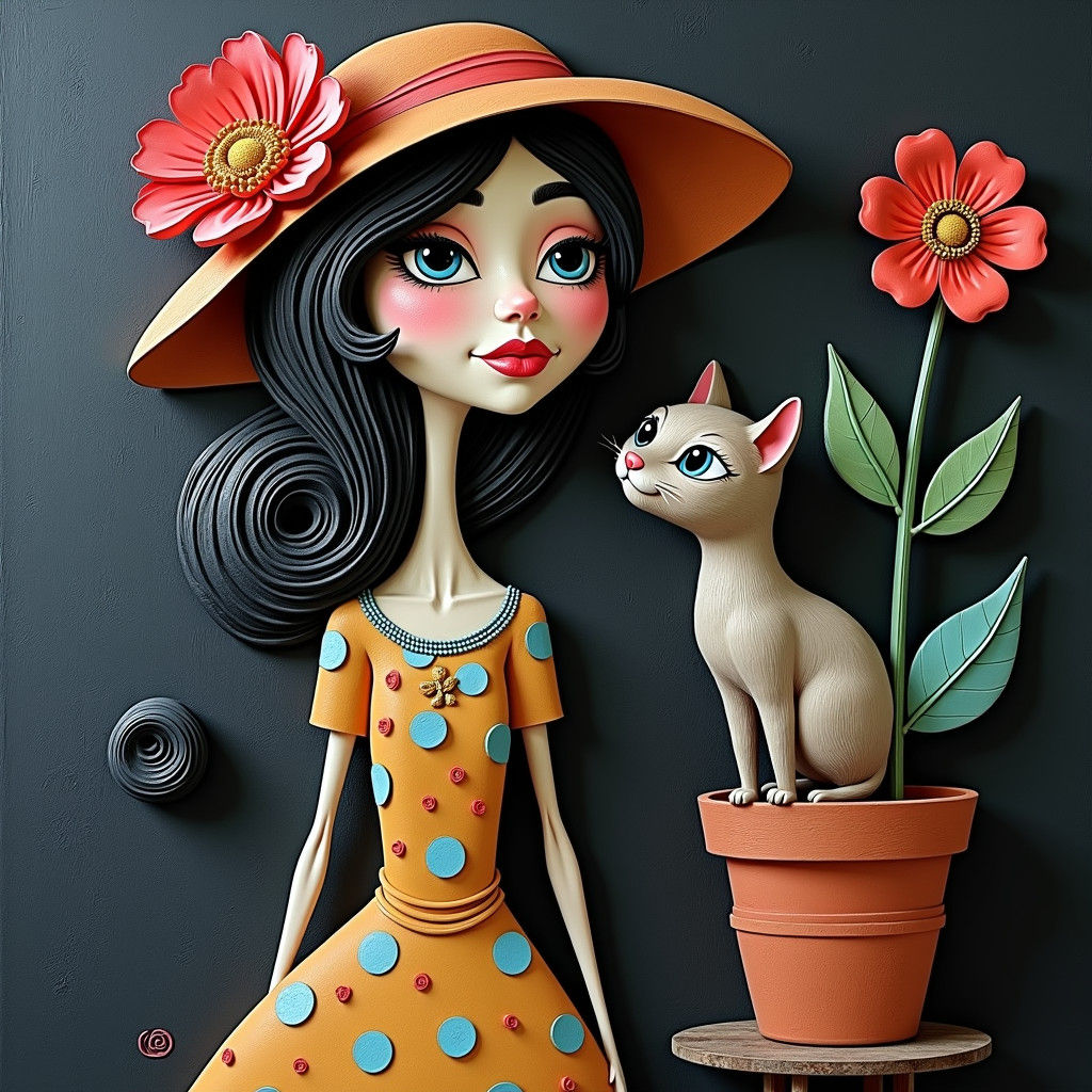 Whimsical Chalk Art: Woman and Siamese Cat