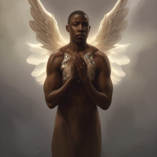 Praying Black Angel Portrait in Digital Art Style
