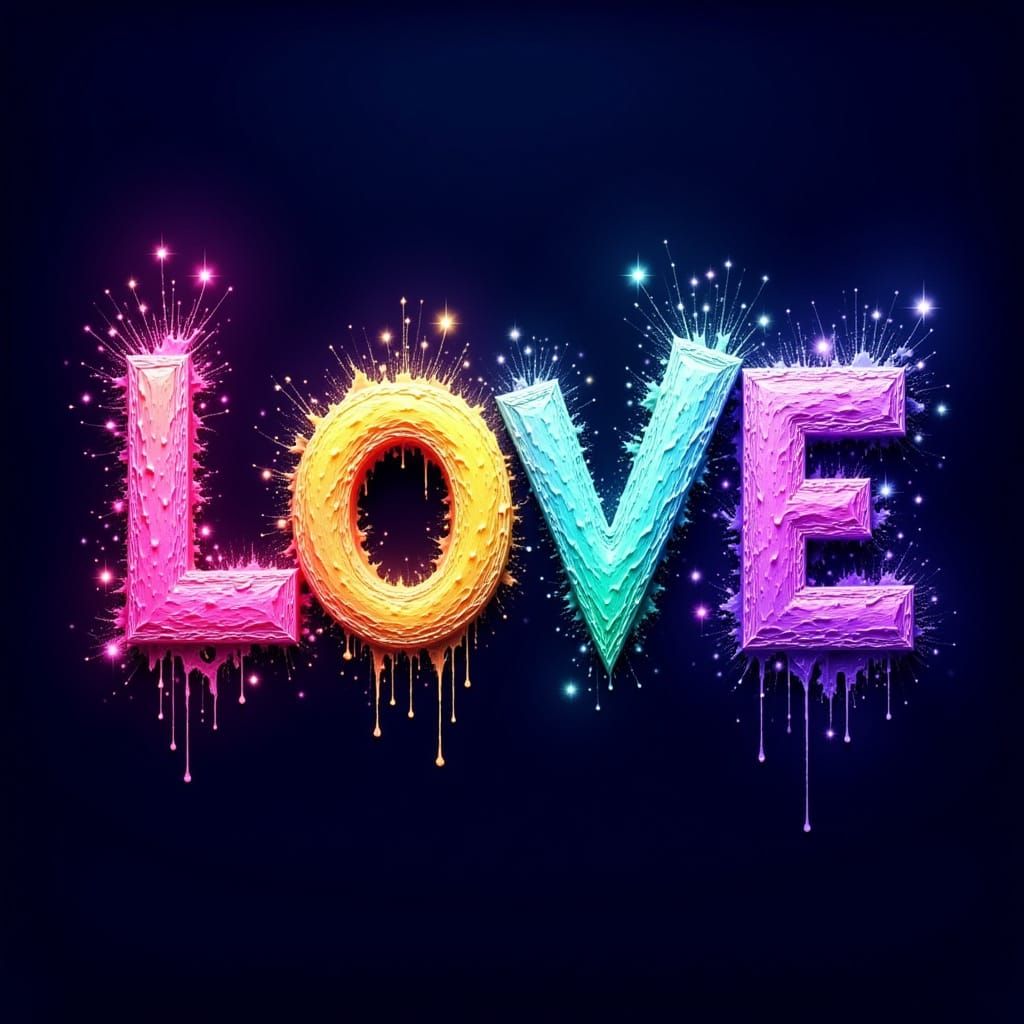 Rainbow LOVE on Dark Background with Neon Glow