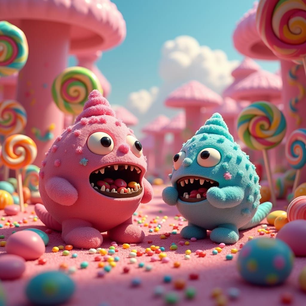 Whimsical Chocolate Monsters in a Sugary Candyland