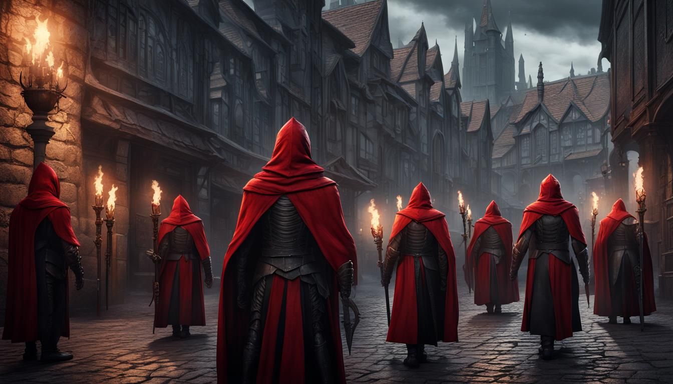 Medieval Warriors in Town Square, HR Giger Style