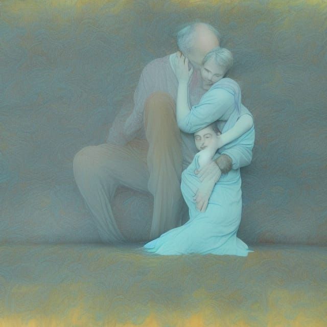 Father-Daughter Embrace in a Fantasy Living Room